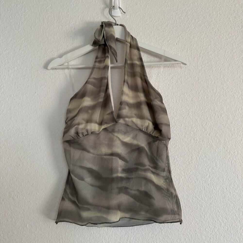 NWT Chic 2000s Fashion Sz L Soft Mesh Halter Top Blouse Women Green Festival Y2K - Picture 4 of 16